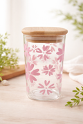 Glass Jar with Bamboo Lid – Delicate Floral Design